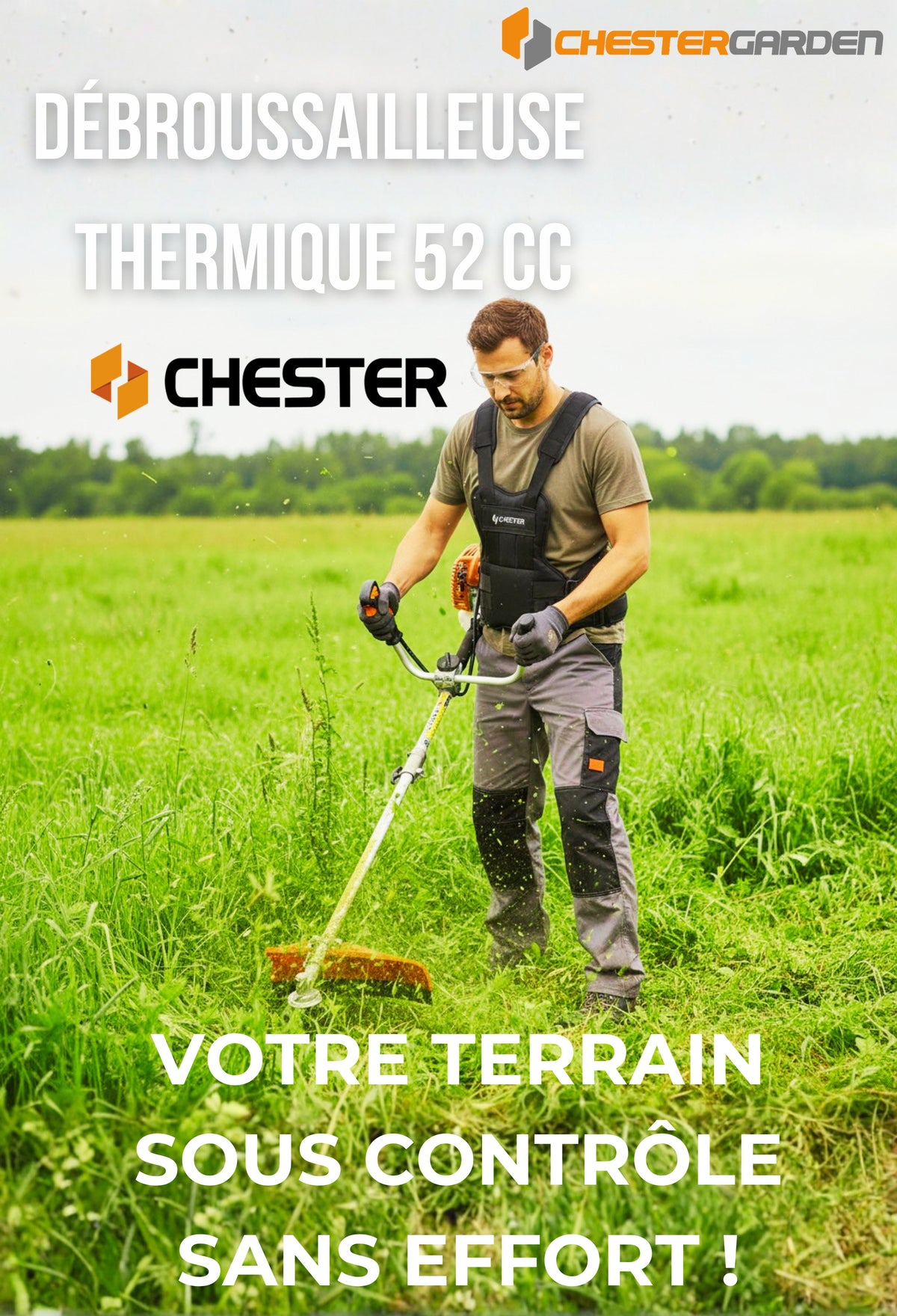 Débroussailleuse thermique 52 cc CHESTER pour couper ronces, broussailles épaisses et terrains difficiles